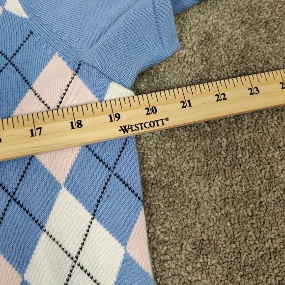 346 Brooks Brothers Supima Cotton Women's Sweater Size L Blue Argyle Tennis Prep - Picture 5 of 6